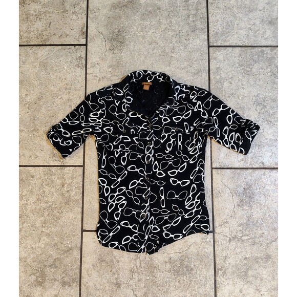 Copper Key Girls Size Small Button Down Black Shirt Glasses AOP Fast Shipping - Picture 4 of 13